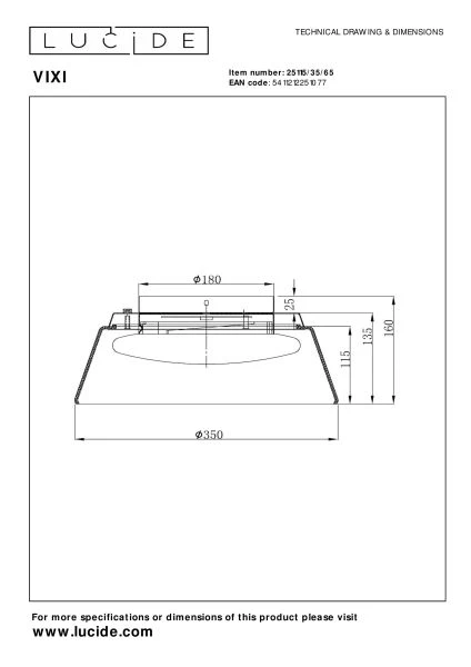 Lucide VIXI - Flush ceiling light - Ø 35 cm - LED Dim. - 1x17,6W 2900K - Smoke Grey - technical